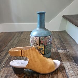 Clarks Collection Women's Peep-Toe Heeled Sandals - Mustard Yellow-Tan. Size 7.5